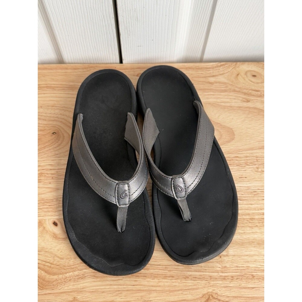 Olukai Size 8 Ohana Flip Flop Beach Sandals Womens Pewter Arch Support Comfort